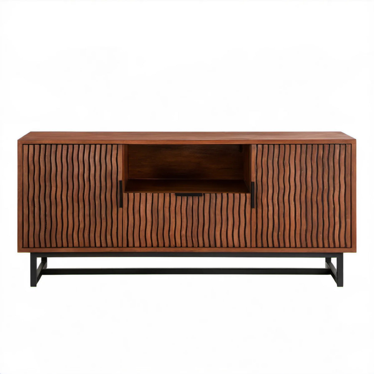 Brązowo-czarna szafka RTV z litego drewna mango i stali 160 x 40 x 75 cm