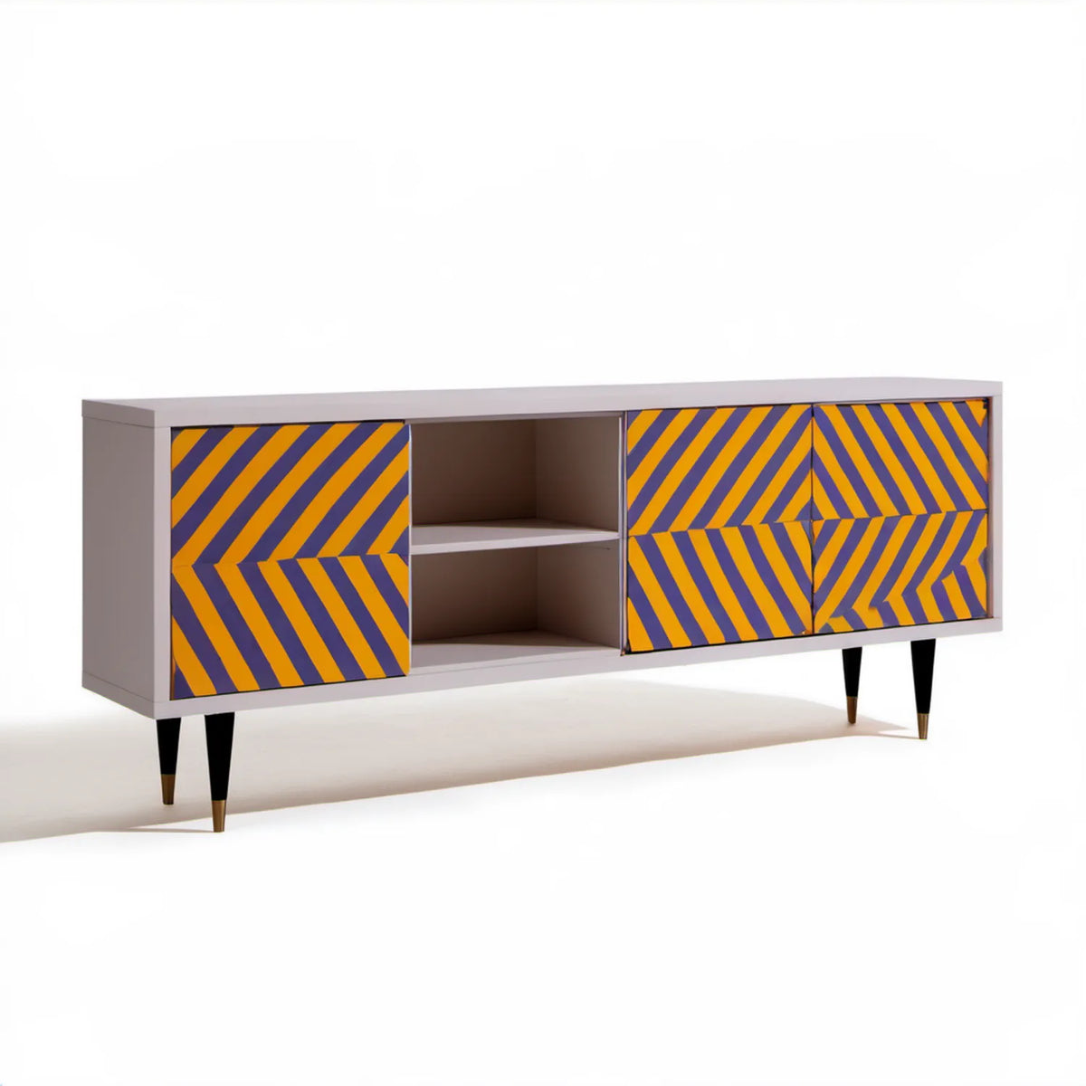 Szafka RTV MDF 160 x 40 x 75 cm Jasnoszara/Żółta/Fioletowa/Czarna/Złota