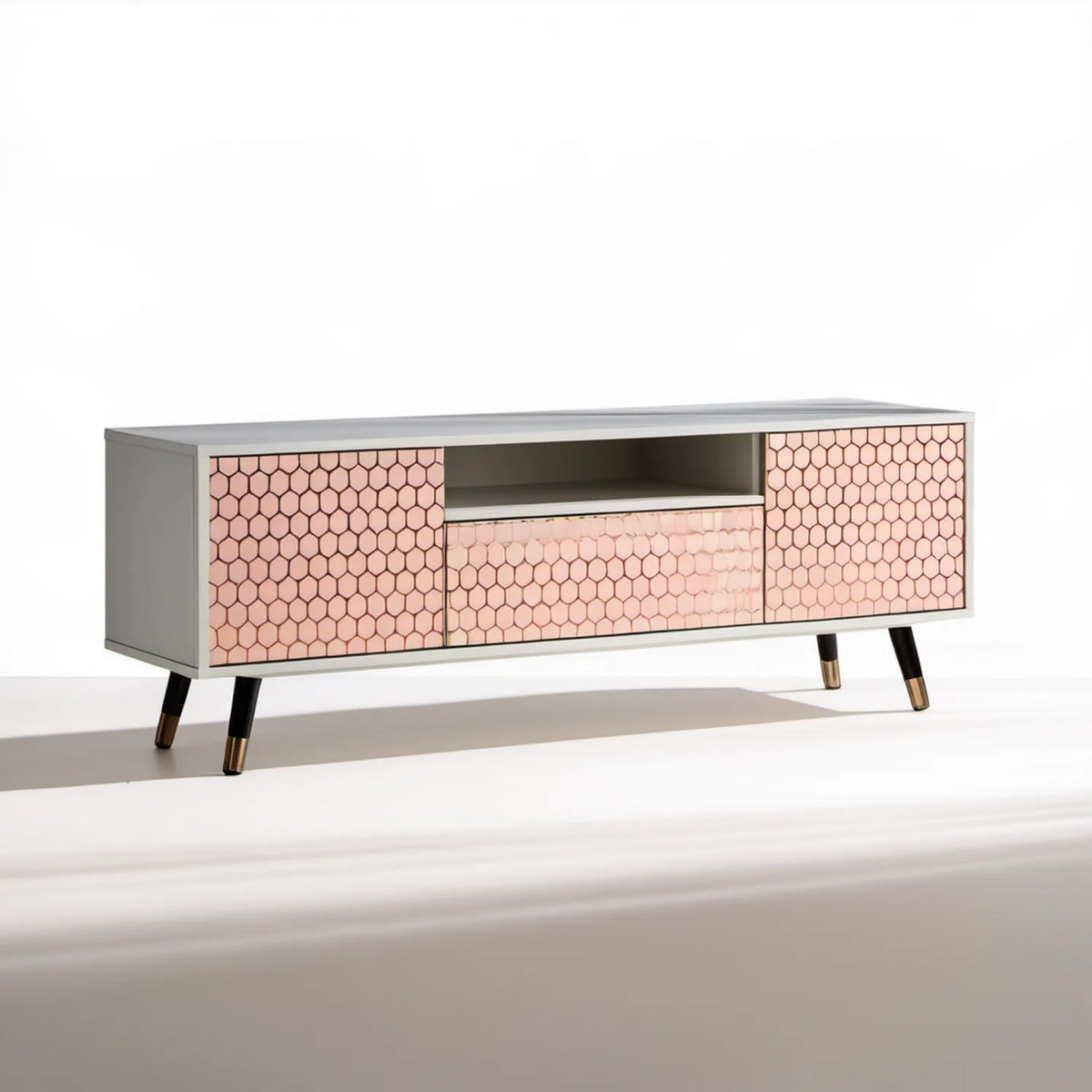 Szafka RTV jasnoszara i różowa 180 x 40 x 55 cm z płyt MDF