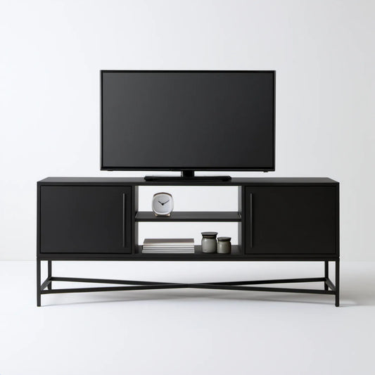 Czarna szafka RTV 160 × 40 × 60 cm z płyty MDF i stali