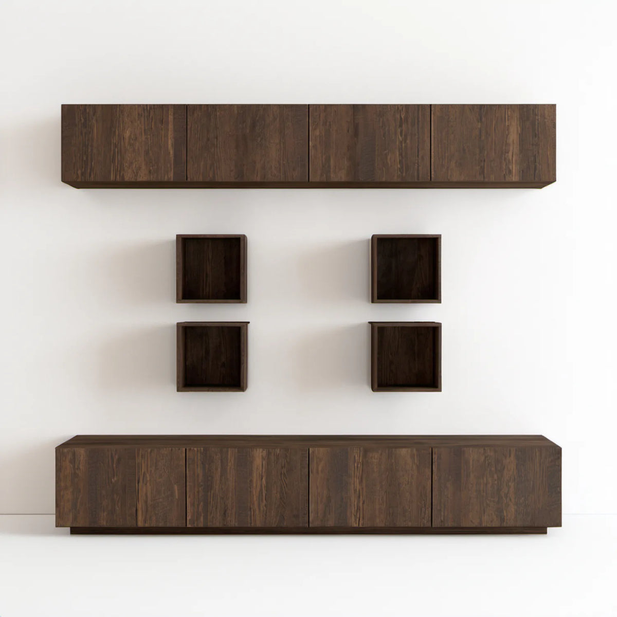 Zestaw mebli RTV ciemnobrązowy z MDF i fornirem dębowym, szafka dolna 240 x 45 x 50 cm