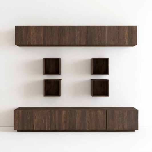 Zestaw mebli RTV ciemnobrązowy z MDF i fornirem dębowym, szafka dolna 240 x 45 x 50 cm