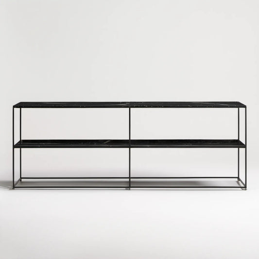 Czarna szafka RTV z marmuru i stali 180 x 40 x 75 cm