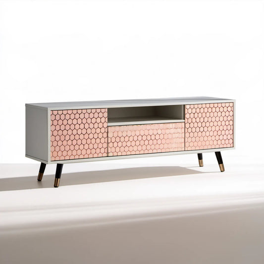 Szafka RTV jasnoszara i różowa 180 x 40 x 55 cm z płyt MDF