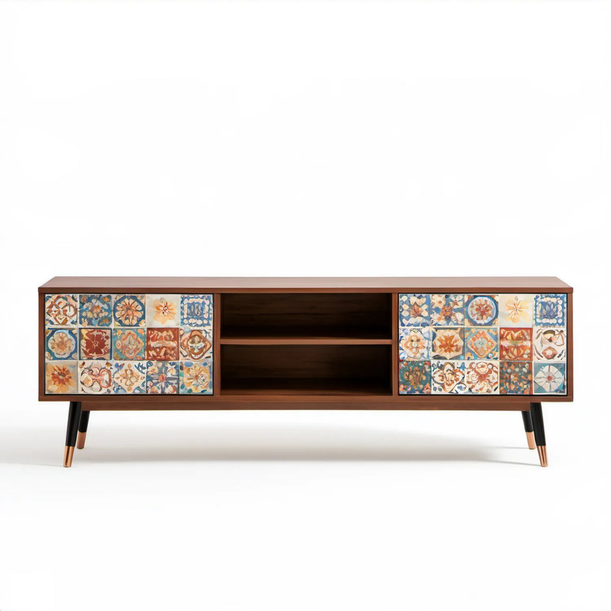 Brązowa szafka RTV 180 x 40 x 65 cm z ceramicznymi frontami