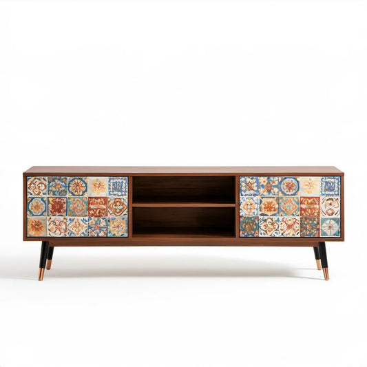 Brązowa szafka RTV 180 x 40 x 65 cm z ceramicznymi frontami