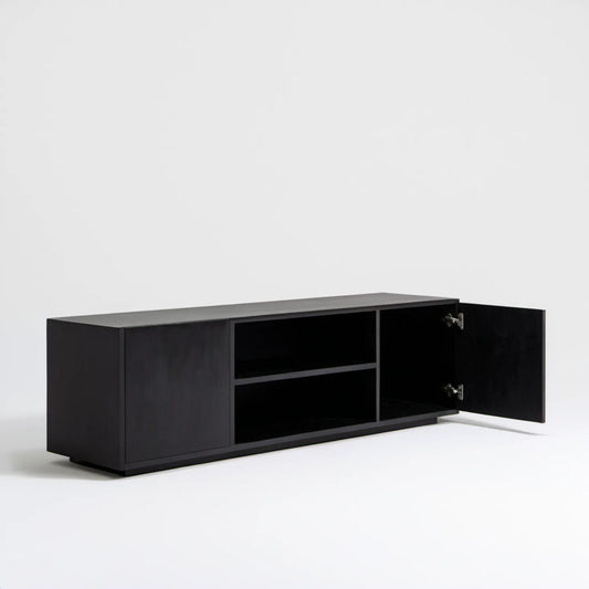 Czarna szafka RTV 140 x 40 x 45 cm z laminowanej płyty wiórowej